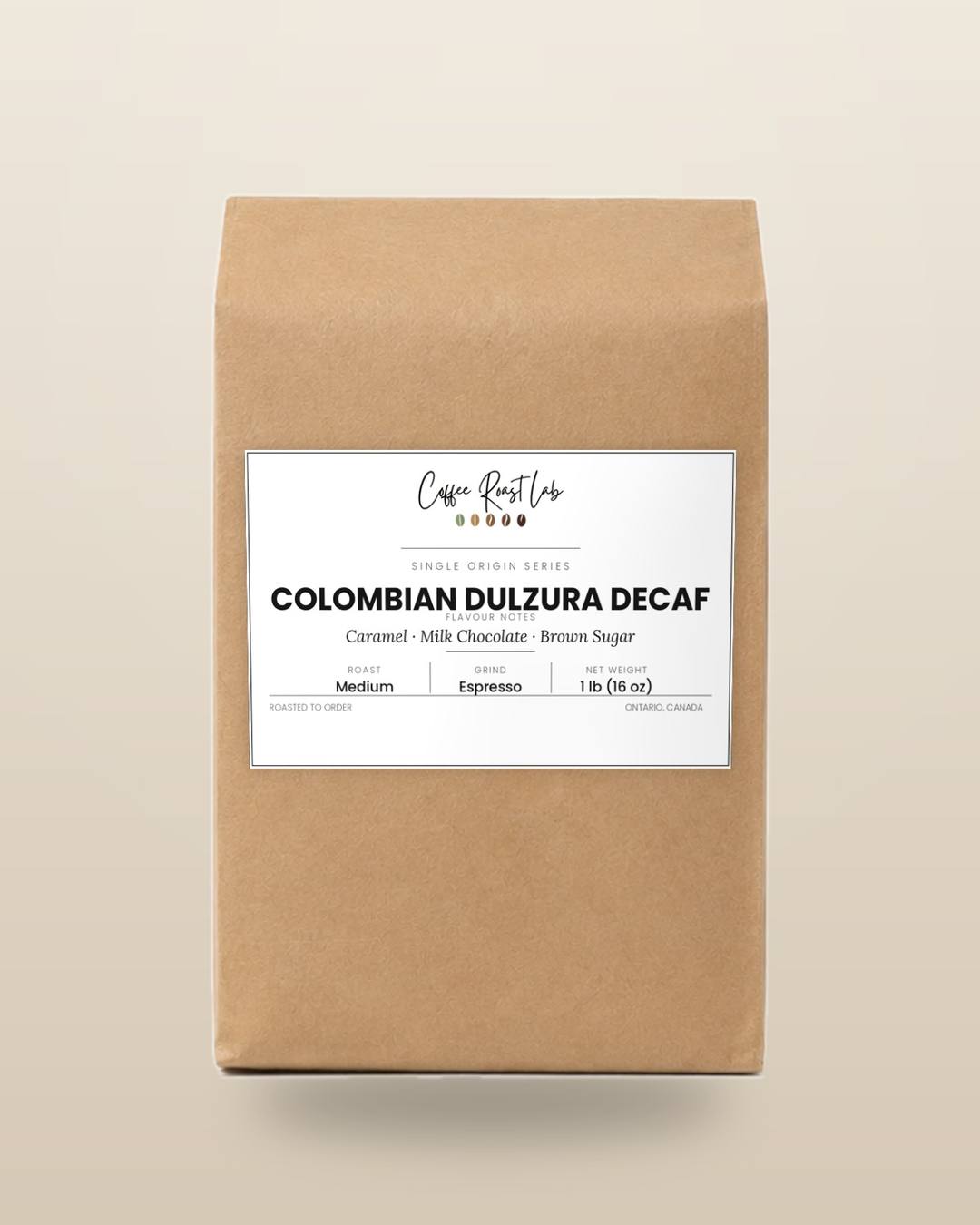 Coffee Roast Lab Colombian Dulzura Decaf coffee — 1 lb, espresso, medium roast