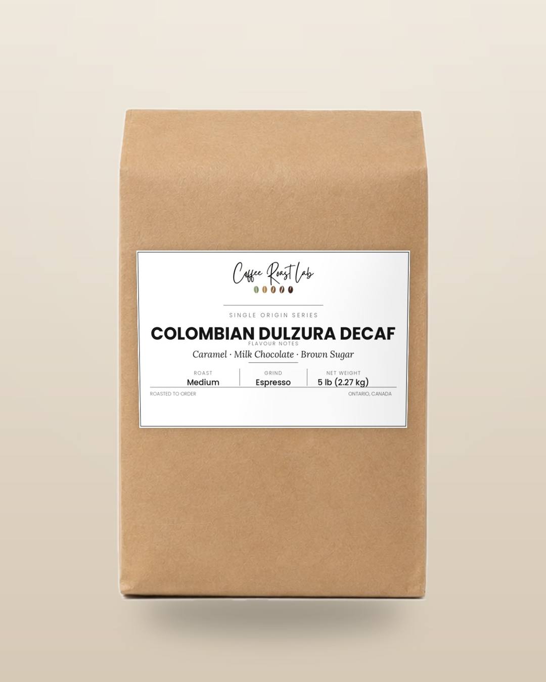 Coffee Roast Lab Colombian Dulzura Decaf coffee — 5 lb, espresso, medium roast