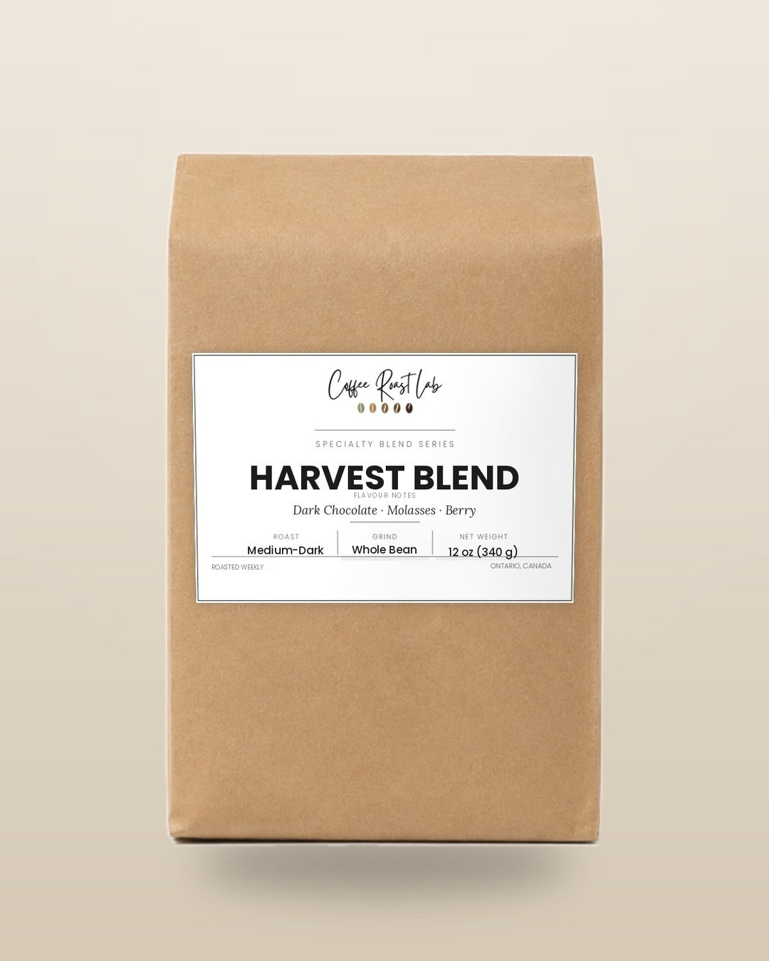 Coffee Roast Lab Harvest Blend coffee, 12 oz, whole bean, medium-dark roast
