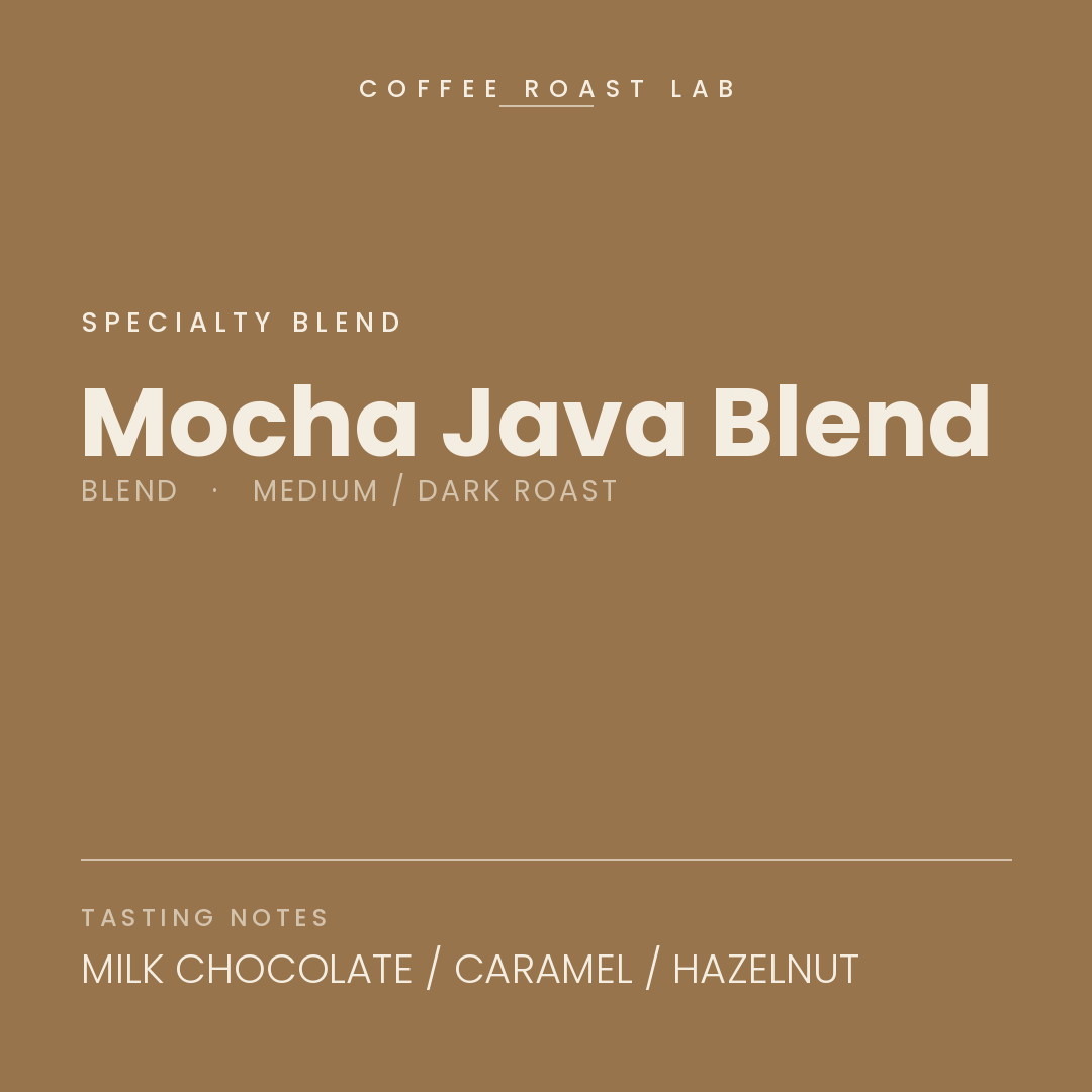 Coffee Roast Lab Mocha Java Blend coffee — medium / dark roast — milk chocolate, caramel, hazelnut