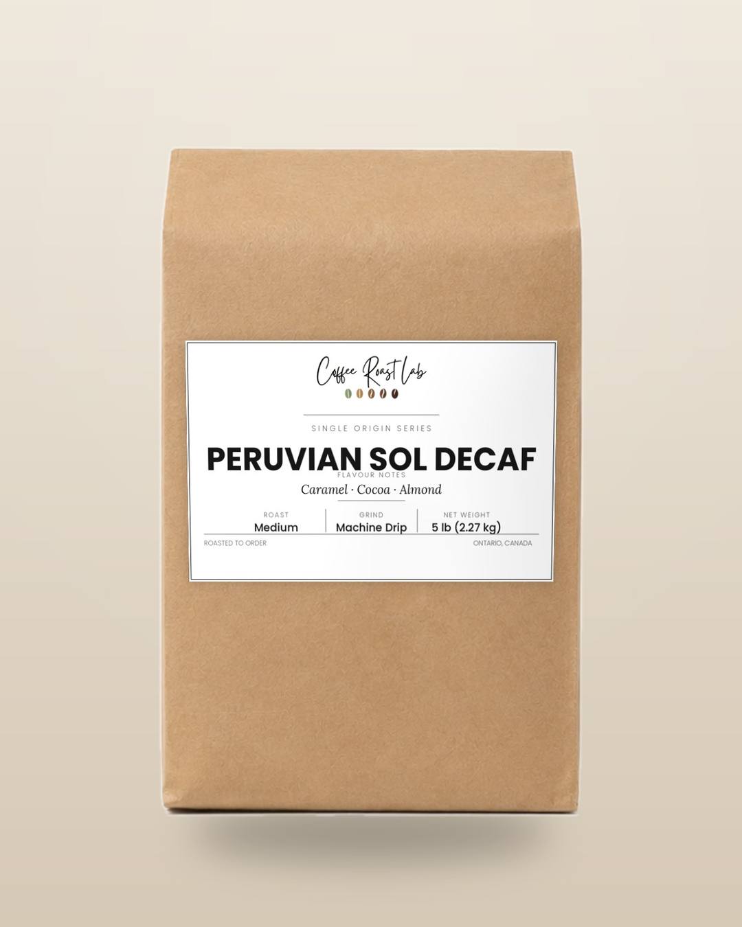 Coffee Roast Lab Peruvian Sol DECAF coffee — 5 lb, machine drip, medium roast