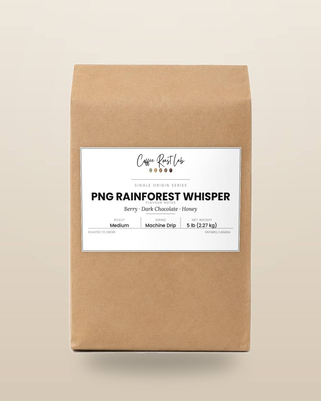 Coffee Roast Lab PNG Rainforest Whisper coffee — 5 lb, machine drip, medium roast