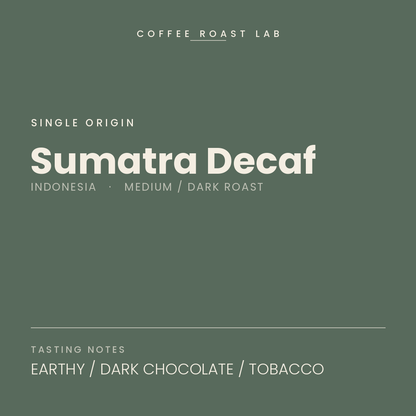 Coffee Roast Lab Sumatra Decaf coffee — Indonesia, medium / dark roast — earthy, dark chocolate, tobacco