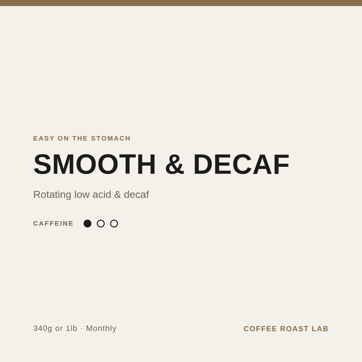 Smooth and Decaf coffee subscription, rotating low acid and decaf coffees roasted fresh in Ottawa